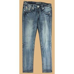Grace In LA Womens Western Skinny Jeans 27 (30x31) Embellished Cross Back Pocket